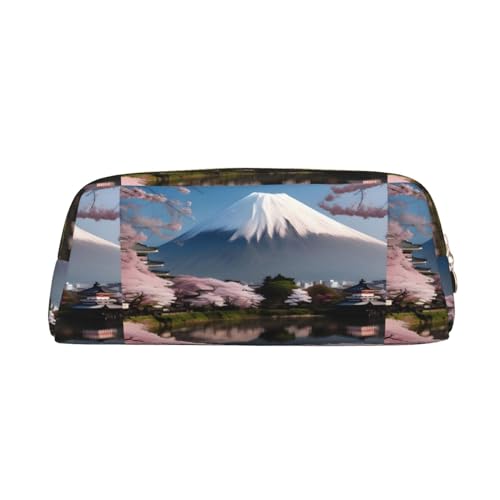 Mt. Fuji im Frühjahr, leicht, tragbar, Leder, mit Reißverschluss, Stifteetui, 20,5 x 5,5 x 8 cm, für Büro, Reisen, Make-up, Aufbewahrungstasche, gold, Einheitsgröße, Münzfach von MYGANN