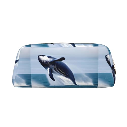 Whales at Sea Federmäppchen, leicht, tragbar, Leder, mit Reißverschluss, 20,5 x 5,5 x 8 cm, für Büro, Reisen, Make-up, Aufbewahrungstasche, gold, Einheitsgröße, Münzfach von MYGANN