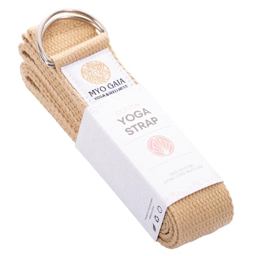 MYO GAIA Langlebiges Baumwoll-Yogaband in der Größe 250x3,8cm, vielseitiges Yoga-Zubehör für Stretching und Fitness, mit einer Metall-Schiebeschnalle, geeignet für Anfänger und erfahrene Yogis. von MYO GAIA