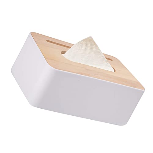 MYSUNBAR Taschentuchbox Bambus Taschentuchbox weiß Kosmetiktücherboxen Holz Taschentücher Box mit Holz Bedeckung und Handy Halter für Home Office Auto Multifunktions Tissuebox und Zuhause Deko Kiste von MYSUNBAR