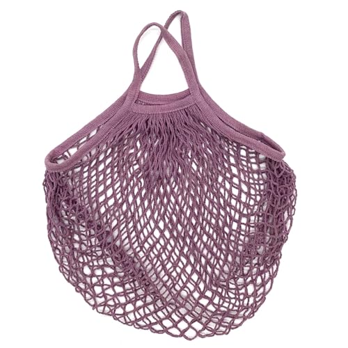 Tragbare Baumwoll-Netztasche Tragbare wiederverwendbare Einkaufstaschen, Obst- und Gemüsebeutel, waschbare Baumwoll-Mesh-Schnur-Handtasche, Netztasche mit kurzem Griff Netztasche ( Color : Purple Pink von MZPOZB