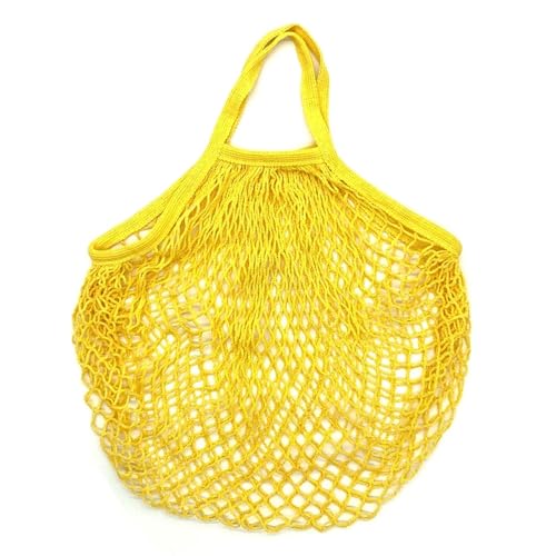 Tragbare Baumwoll-Netztasche Tragbare wiederverwendbare Einkaufstaschen, Obst- und Gemüsebeutel, waschbare Baumwoll-Mesh-Schnur-Handtasche, Netztasche mit kurzem Griff Netztasche ( Color : Yellow , Si von MZPOZB