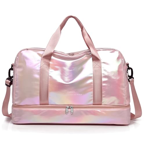 Weekender Bag Damen-Reisetasche, große Kapazität, Handtasche, Umhängetasche, lässige Umhängetasche, Gepäcktasche, Trocken- und Nasstrennung, Sport- und Fitnesstasche Duffel-Reisetasche (Color : Pink von MZPOZB