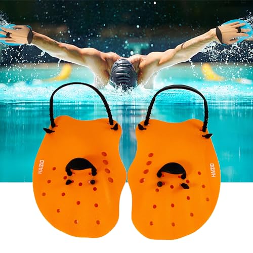 MZSX Handpaddel zum Schwimmen, Schwimmen Paddel mit verstellbaren Riemen, Ausrüstung und Kit für Trainingshilfe im Pool, Schwimmpalme Schwimmhand, Unisex-Schwimmtrainingszubehör (Orange) von MZSX