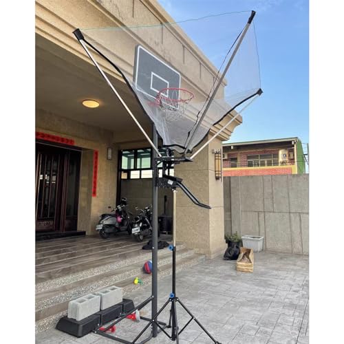 Basketball Wurftrainer 180 ° drehbares Ball-Rebounder-Netz für Aufstellen auf dem Boden, Basketballkorb für Fitnessstudio, Heim und Garten mit Metall-Rücklaufaufsatz für effizientes Schusstraining von MZZKFC