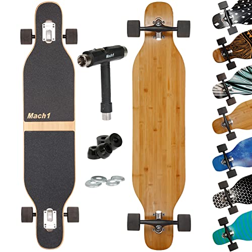 Mach1 Bambus Longboard mit Keramik Kugellager + T-Tool - Skateboard Drop Through Cruiser Komplettboard (Blanko) von Mach1