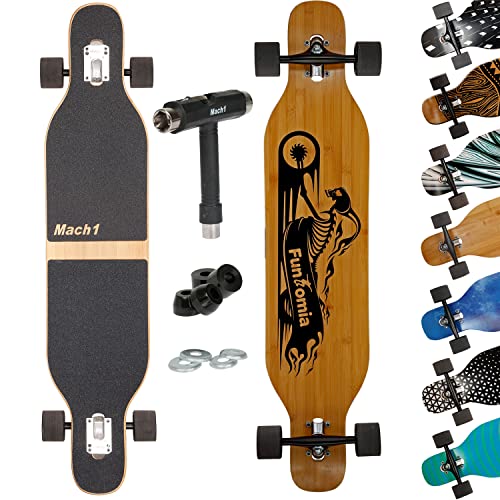 Mach1 Bambus Longboard mit Keramik Kugellager + T-Tool - Skateboard Drop Through Cruiser Komplettboard (Ghost) von Mach1