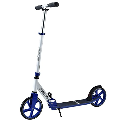 Mach1 Kick Scooter ALU City Roller Tretroller Große 200mm XXL Rollen/Reifen Erwachsene und Kinderroller klappbar Kickscooter (XL Weiß Blau) von Mach1