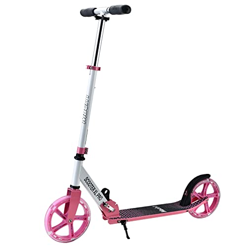 Mach1 Kick Scooter ALU City Roller Tretroller Große XXL 200mm LED Leuchtrollen/Reifen Erwachsene und Kinderroller klappbar Kickscooter (Weiß Pink) von Mach1