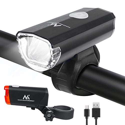 Maclean MCE312 LED Fahrradlicht Set LED-Fahrradbeleuchtung Frontlicht Rücklicht 2 Beleuchtungsmodi 30Lux StVZO Zugelassen von Maclean