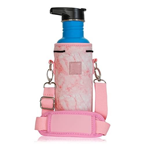 Made Easy Kit Neopren-Wasserflaschenhalter mit verstellbarem Schultergurt zum Isolieren und Tragen von Wasserbehältern, erhältlich in 5 Größen (rosa Marmor, M (473,6 - 624 ml) von Made Easy Kit