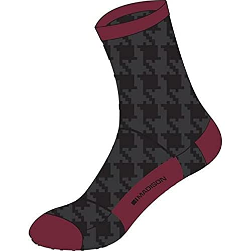 Madison Herren Roadrace Apex Long Sock, Houndstooth Black/Classy Burgundy, M 102 cm-107 cm von Madison