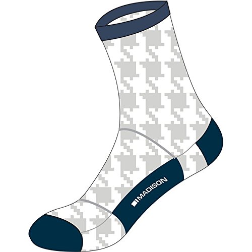 Madison Herren Roadrace Apex Long Sock, Houndstooth White/Ink Blue, Large 43-45 von Madison