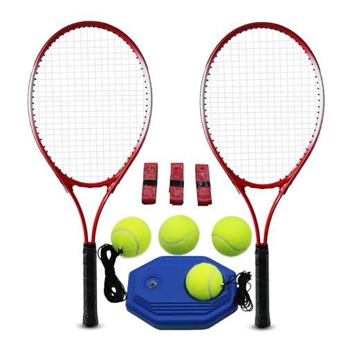 Magicorange Tennisschläger für Erwachsene 2 Spieler Freizeit-Tennisschläger Set für Anfänger und Profi mit 4 Tennisbällen, 3 Overgrips, 1 Tennistasche (Rot) von Magicorange