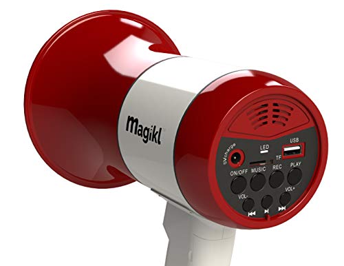 Magikl Megafon Lautsprecher mit Sirene - Laut und Klein - MP3 Player, Aufnahmefunktion, Inklusive Wieder Aufladbarem Lithium Akku und USB Ladekabel - Für Kinder, Partys und Sport von Magikl