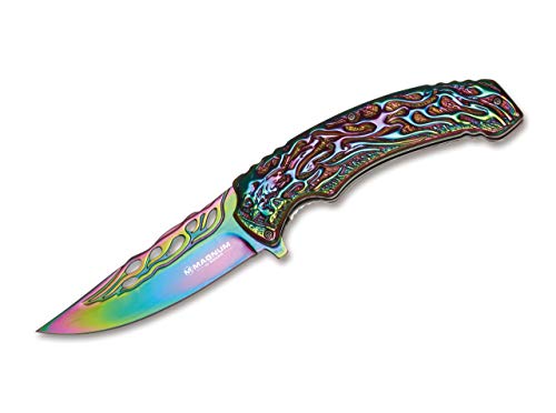 Magnum Unisex – Erwachsene Rainbow Flaming Skull Taschenmesser, Mehrfarbig, 21,6 cm von Magnum