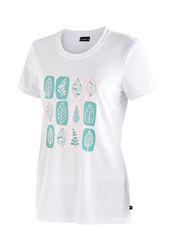Maier Sports Damen T-Shirt Waltraud Print, Kurzarm Piqué-Shirt, White/Print Leaves, 42 von Maier Sports