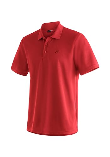 Maier Sports Ulrich, Herren Poloshirt, Leichtes Piqué-Funktionspoloshirt für Wandern und Freizeit, dryprotec Technologie, Atmungsaktiv, NFC-Chip für einfaches Recycling, Rot, L von Maier Sports