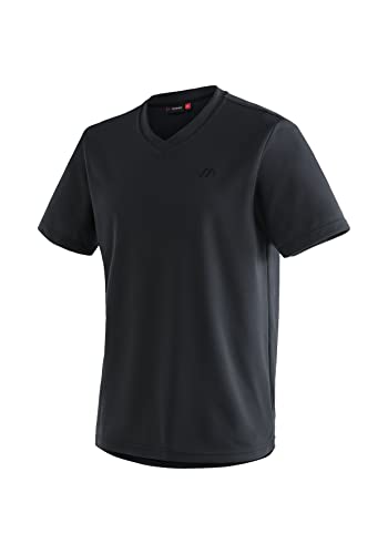 Maier Sports Herren T-Shirt Wali, einfarbiges Piqué Kurzarm-Shirt mit V-Ausschnitt, Schwarz, S von Maier Sports