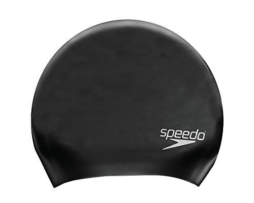Speedo Langhaar-Schwimmkappe, bequeme Passform, hydrodynamisches Design, wasserdichte Mütze, schwarz, Männer oder Frauen Erwachsene Unisex Größe von Speedo