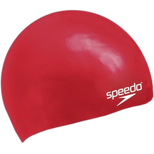 Speedo Unisex Kinder Junior Plain Moulded Silicone Junior Schwimmkappe, Rot, Einheitsgröße von Speedo