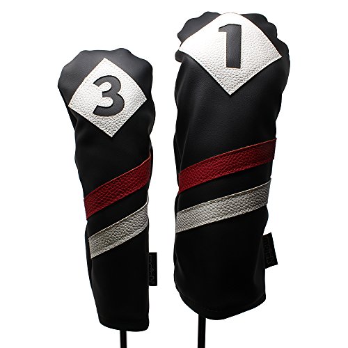 Majek Golfschlägerhauben im Retro-Stil, schwarz, rot und weiß, Vintage-Stil, Leder, für Driver und Fairway-Fahrer, passend für 460 cc Fahrer, klassischer Look von Majek