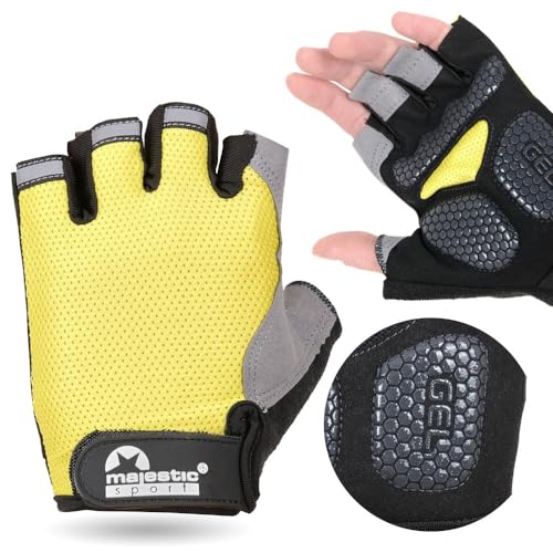 Majestic Sport Fahrradhandschuhe Radhandschuhe Herren Damen Halbfinger Atmungsaktiv Radsporthandschuhe, Gel Stoßdämpfende rutschfeste, Größe M Limette schwarz von Majestic Sport