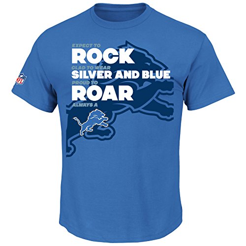 Majestic Athletic NFL Football T-Shirt Detroit Lions Rock Silver and Blue Roar Slogan (S) von Majestic