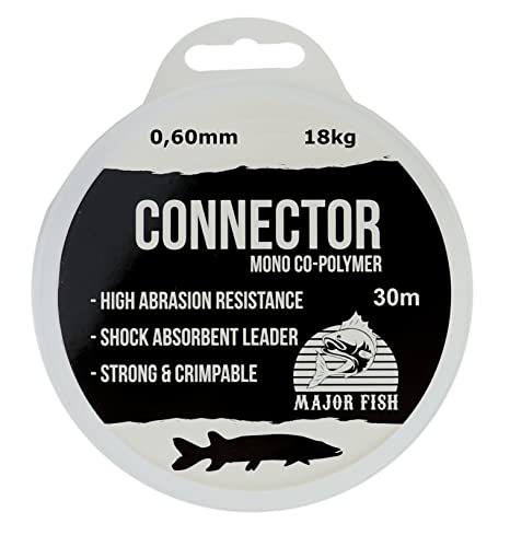 Major Fish Connector Shock Leader Hardmono Schnur Vorfachmaterial 0.60 mm - 40 LB von Major Fish
