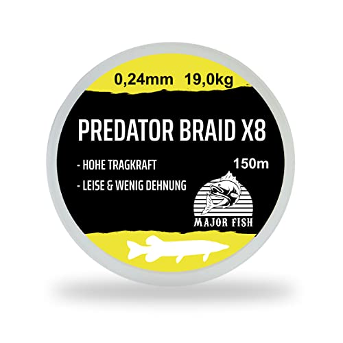 Major Fish Predator Braid 8-Fach geflochtene Angelschnur Lemon Yellow 150 Meter 0.24 mm - 19 kg von Major Fish