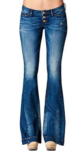 MakeYown Frauen Mit Niedriger Taille Ausgestattet Jeans Mit Weitbein -Denimhosen Weibliche Hosen,Blau,M von MakeYown