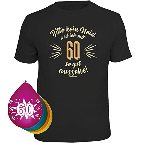 MakenGO & Co. KG Fun-Shirts-Geschenke-Textildruck T-Shirt 60 Bitte kein Neid Größe L und 5 Luftballons von RAHMENLOS