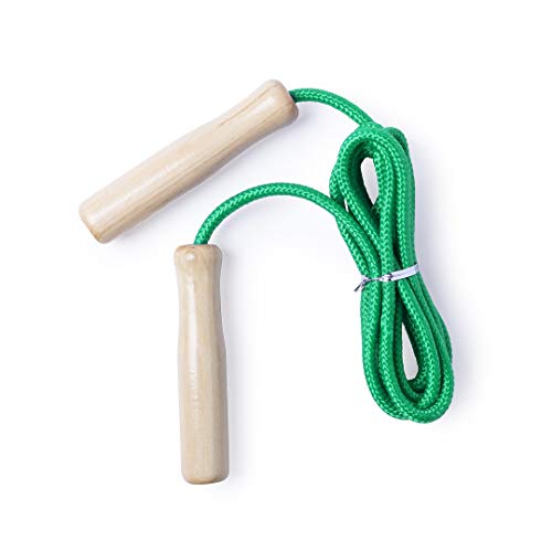Springseil in lustigen Farben, 260 cm verstellbares Seil mit lackiertem Holzgriff, Skipping Rope Kids, verstellbares Baumwollseil mit Holzgriff, für Jungen und Mädchen (grün) von Makito