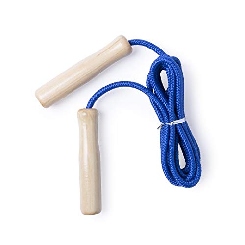 Springseil in lustigen Farben 260 cm Verstellbares Seil mit lackiertem Holzgriff, Skipping Rope Kids, verstellbares Cotton Jumping Rope mit Holzgriff für Jungen und Mädchen (Blau) von Makito