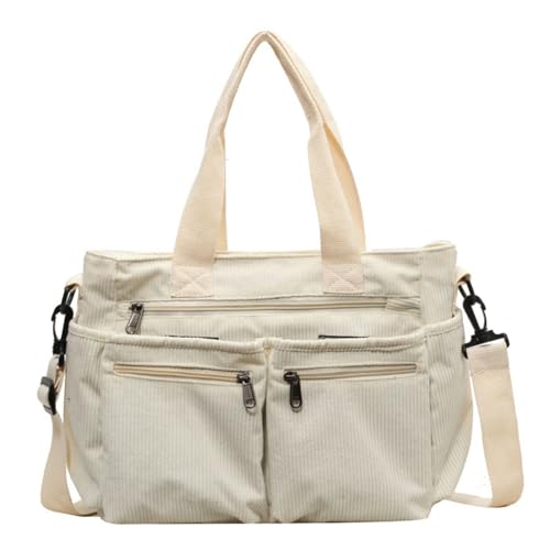 Makukke Cord Damen Umhängetasche Tote Bag Tasche Groß Mehrfachtasche Shopper Tasche Handtasche Schultertaschen für Arbeit Büro Reisen Einkaufen Schule, Beige Tasche von Makukke