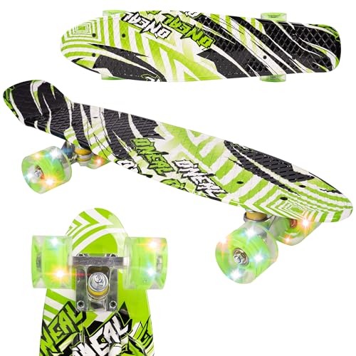 Malplay Mini Skateboard mit Leuchtende RGB LED-Räder | 22" Cruiser Board für Kinder und Jugendliche | Kinderskateboards | Gute Wahl für Anfänger | ab 6 Jahre | 56cm | Grün von MalPlay