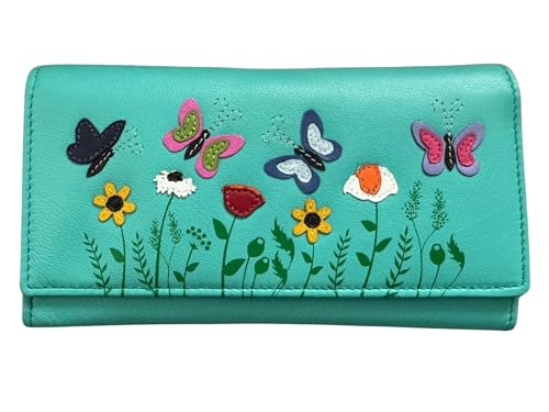 Mala Leather Butterflies & Flowers Floral Matinee Geldbörse RFID Schutz - Sophia, türkis, M, Zeitgenössisch von Mala Leather