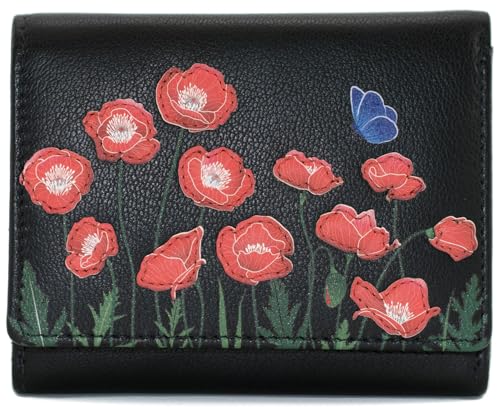 Mala Leather Poppy Collection 3670_25 Geldbörse aus Leder, dreifach faltbar, RFID-blockierend, klein, Schwarz , Einheitsgröße von Mala Leather