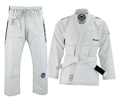 Malino BJJ Kimono brasilianischer Jiu Jitsu Gi Herren Kampfsport Anzug Uniform, Perlen-Webart-Baumwolle 550 GSM, Kurze Hose 10 Unzen Ripstop (A1, Weiß) von Malino