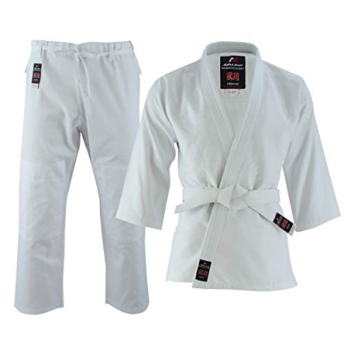 Malino Judo Gi Anzug für Kinder & Erwachsene, weißer, kostenloser Gürtel, Herren-Judo-Uniform aus Leichter Baumwolle und Poly-Baumwolle (Baumwolle, 4/170) von Malino