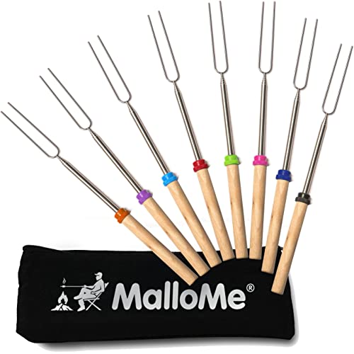 MalloMe Marshmallow-Röststäbchen – Smores-Spieße für Feuerstellen-Set – Hot Dog Campingzubehör Lagerfeuer Marshmallow 32 Zoll lange Gabel – 8er-Pack 8 FORKSET von MalloMe
