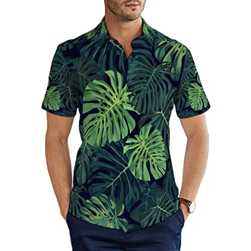 Herren Hemd Tropische Pflanze Dunkelgrüne Monstera Blätter Hawaii Hemd Lässig Kurzarm Sommerhemd für Strand Karneval Party Multicolor XL von Man29goA