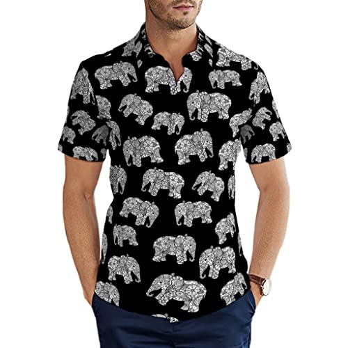 Man29goA Herren Hemd Mandala Elefant Hawaiihemd Regular Fit Kurzarm Sommerhemd für Strand Kreuzfahrten Grillen Multicolor M von Man29goA