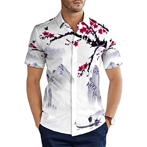 Man29goA Herren Männer Hemd Japanische Kirschblüten Naturlandschaft Hawaiihemd Regular Fit Kurzarm Sommer Hemd für Strand Party Urlaub Multicolor XX-Large von Man29goA