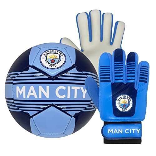 Manchester City FC - Fußball-Set - Torwarthandschuhe & Fußball mit Unterschriften Jugendliche: 10-16 Jahre von Manchester City FC