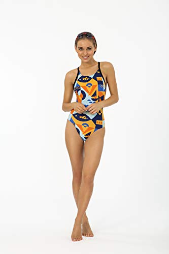 Manta Swim Damen Cartoon Swimsuit Badeanzug, orange-Blue-Red, 34 von Manta Swim