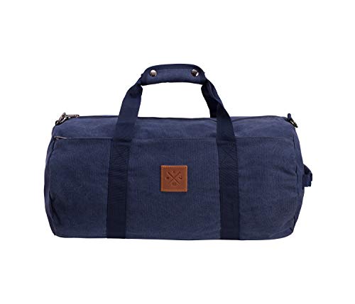 Canvas Barrel Bag - Sporttasche, 24 Liter, Duffel Bag Umhängetasche/Seesack mit Echt-Leder Veredelung (Manufaktur13) (Navy) von Manufaktur13