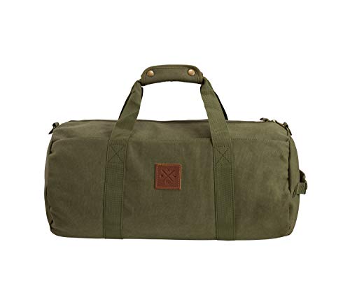 Canvas Barrel Bag - Sporttasche, 24 Liter, Duffel Bag Umhängetasche/Seesack mit Echt-Leder Veredelung (Manufaktur13) (Olive) von Manufaktur13