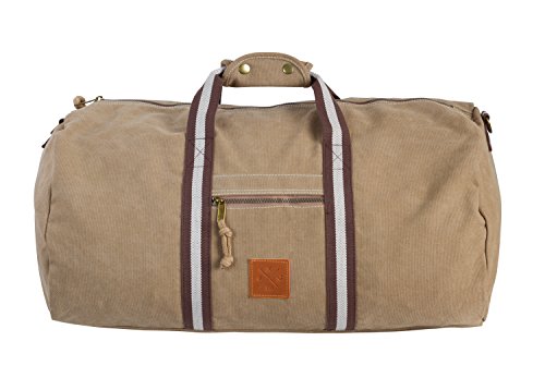 Canvas Barrel Bag - Sporttasche, 45 Liter, Duffel Bag Tasche aus 100% Baumwolle mit Echt-Leder Veredelung (Manufaktur13) (Sand) von Manufaktur13