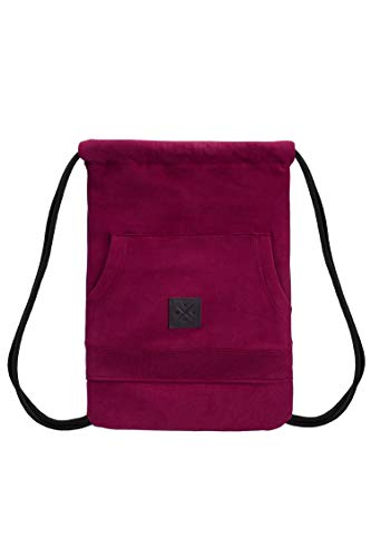 Hoodie Sports Bag - Gym Bag mit Pullover Bauchtasche, Turnbeutel (Eingriff), Sportbeutel, Rucksack Beutel in Sweater Optik mit Reißverschlussfach (M13) (VINO) von Manufaktur13